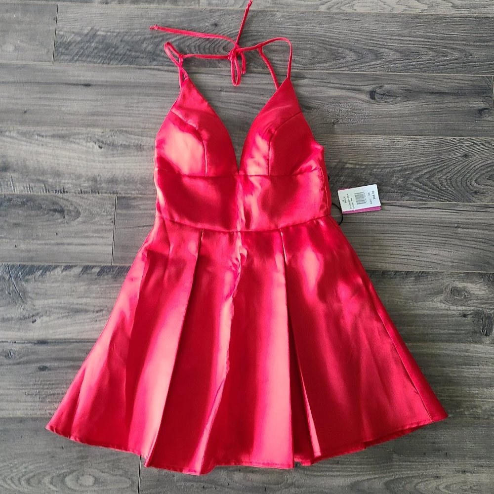 Satin Red Dress with pockets